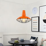 Industrial Metal Pendant Light With Wire Guard In Orange Blue And Green 1-Light 10/14/18 Dia -
