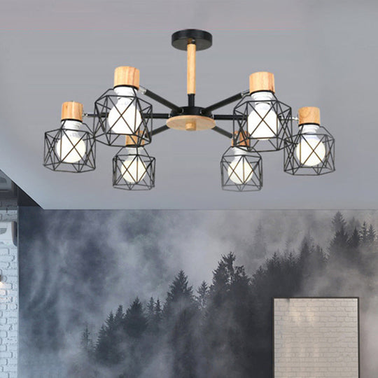 Nordic Iron Cage Semi - Flush Lamp With 3/6/8 - Head Black/Green/Gold Pendant Lighting For Ceiling