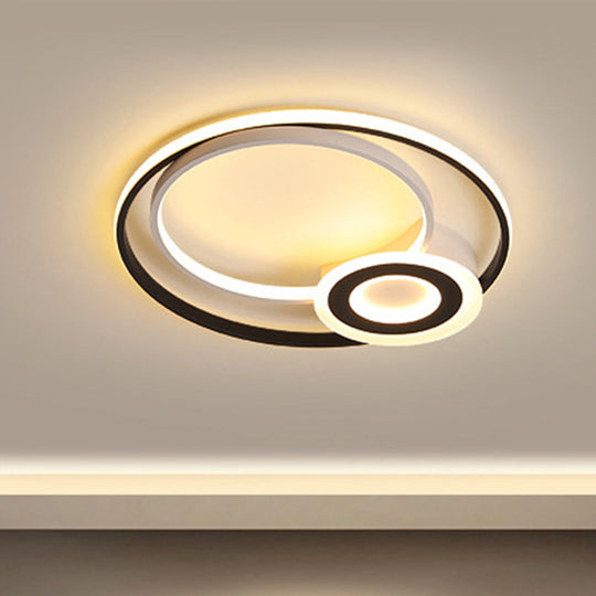 Nordic Acrylic Flush Mount Led Ceiling Fixture - Multi Rings Black/White 16/19.5/23.5 Dia For