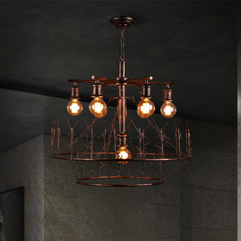 Retro Loft Metal Sputnik Chandelier Pendant Light - 7 Open Bulb Design In Copper 39’ Chain