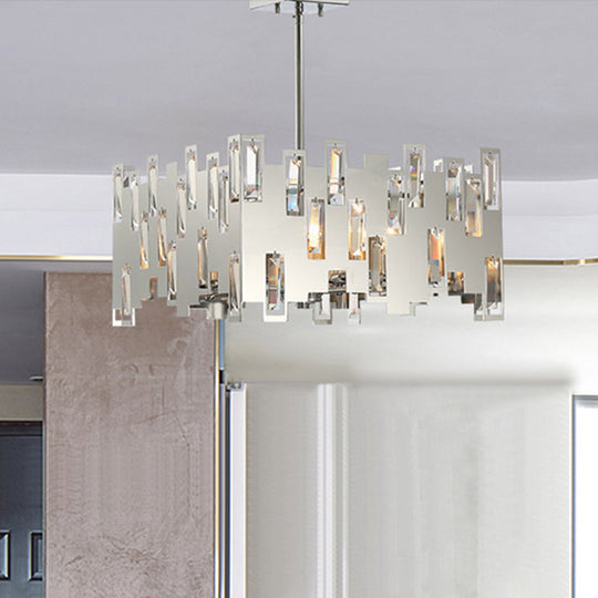 Contemporary 6-Lights Cubic Crystal Ceiling Chandelier - Chrome Finish With Adjustable Rod