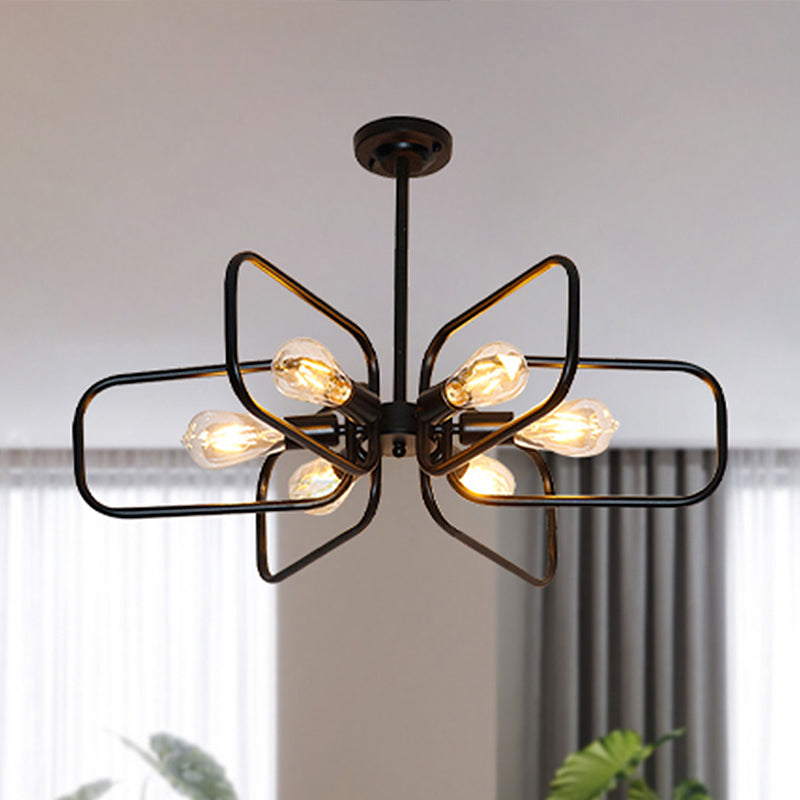 Industrial 6-Light Metallic Chandelier Pendant Lamp In Black