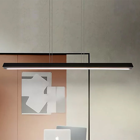 Sleek Modern Black Led Office Pendant Lighting Kit With Slim Rectangular Linear Metal Shade