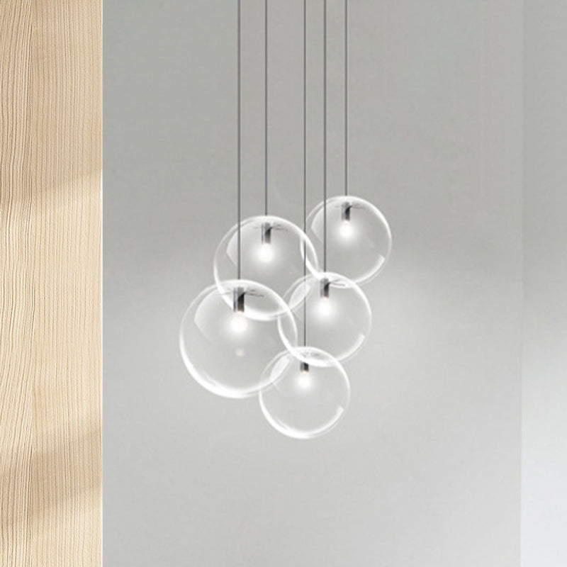 Contemporary 1-Light Black Orb Pendant: 6’/8’/12’ Wide Clear Glass Ideal For Living Room Ceiling