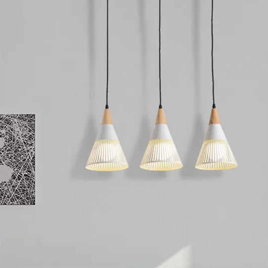 Nordic Cone Ceiling Light With 3 Metal And Wood Pendant Heads
