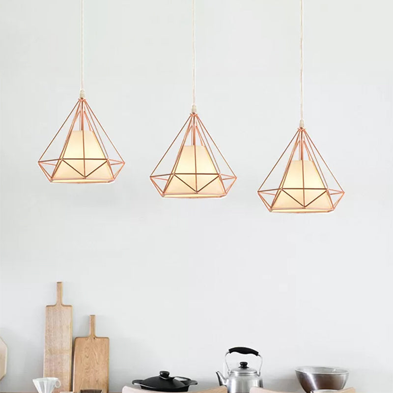 Modern Rose Gold Wire Frame Pendant Lamp With 3 Bulbs