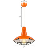 Industrial Metal Pendant Light With Wire Guard In Orange Blue And Green 1-Light 10/14/18 Dia -
