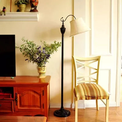 Contemporary Black Base Floor Lamp With Bucket Shade - Ideal For Living Room