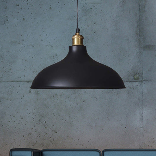 Black Metal Ceiling Pendant - Loft Style Dining Table Light Fixture With Domed Shade And 1