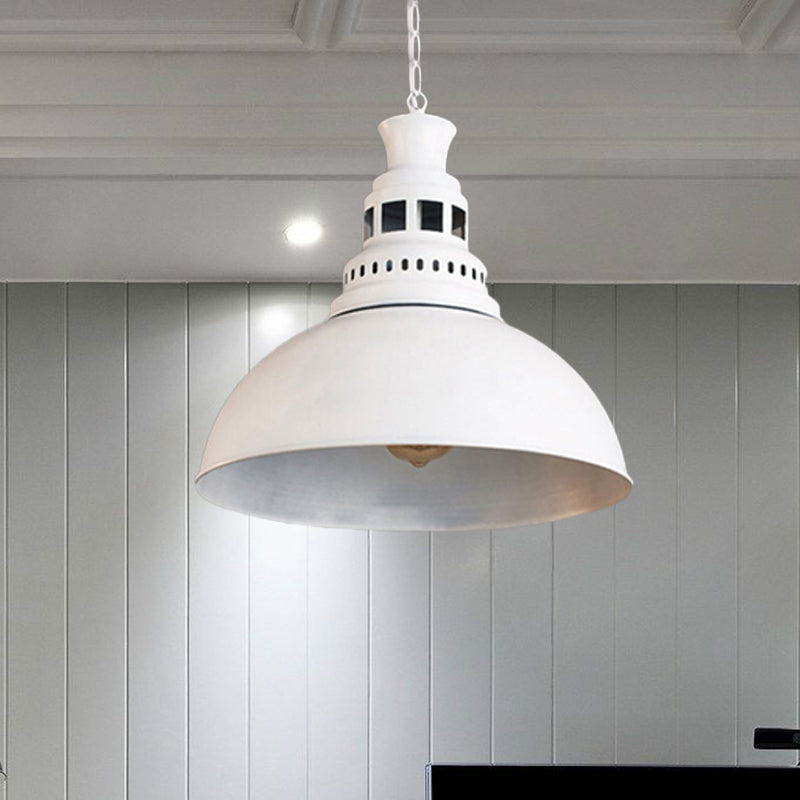 Vintage-Style Iron Dome Pendant Light For Restaurant Ceilings - 1 Head Black/White Vented Socket