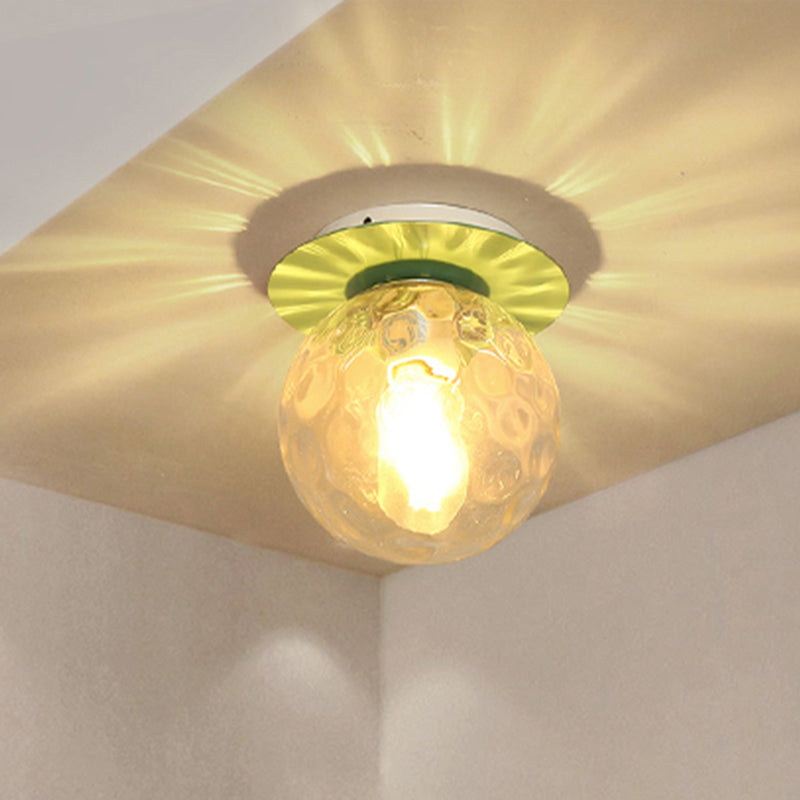 Nordic 1 Head Orb Light Fixture With Clear Hammered Glass Shade - Stylish Gray/White/Green/Wood