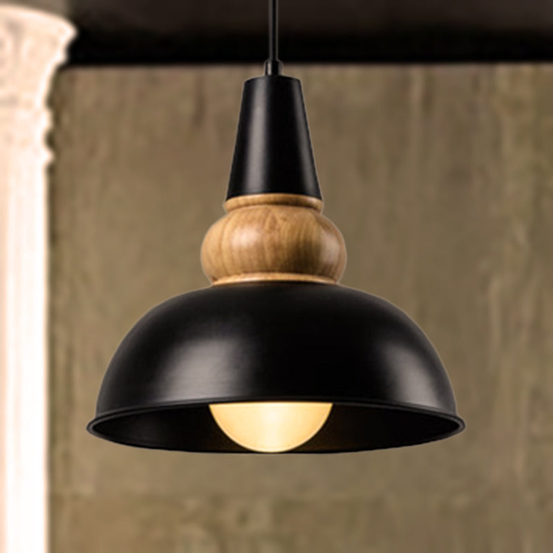 Modernist Style 1-Light Ceiling Pendant Lamp With Metal And Wood Bowl Shade In Black Living Room