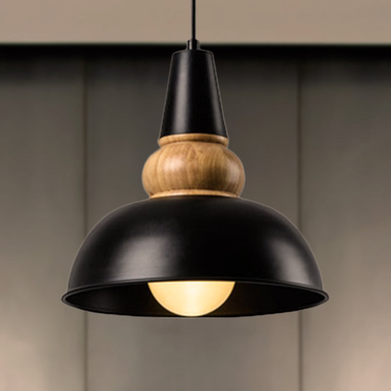 Modernist Style 1-Light Ceiling Pendant Lamp With Metal And Wood Bowl Shade In Black Living Room