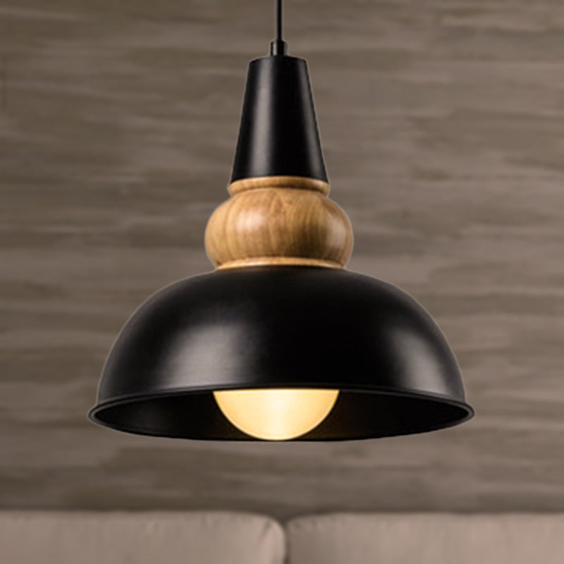 Modernist Style 1-Light Ceiling Pendant Lamp With Metal And Wood Bowl Shade In Black Living Room