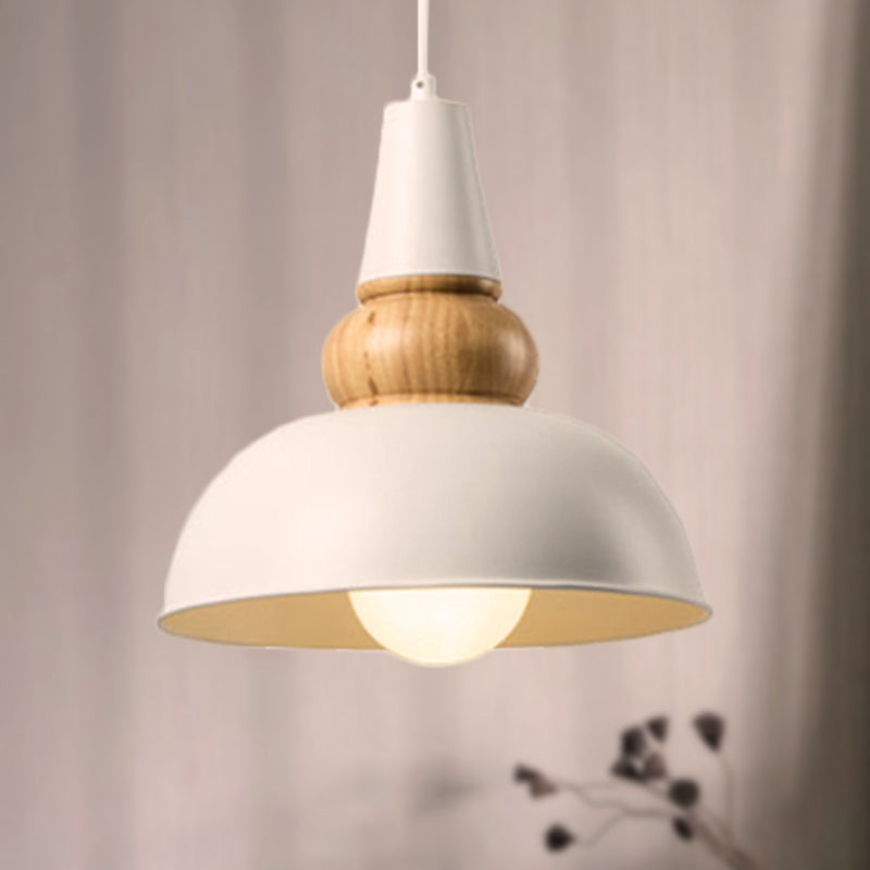Modernist Style 1-Light Ceiling Pendant Lamp With Metal And Wood Bowl Shade In Black Living Room