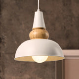 Modernist Style 1-Light Ceiling Pendant Lamp With Metal And Wood Bowl Shade In Black Living Room