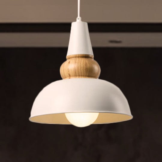 Modernist Style 1-Light Ceiling Pendant Lamp With Metal And Wood Bowl Shade In Black Living Room