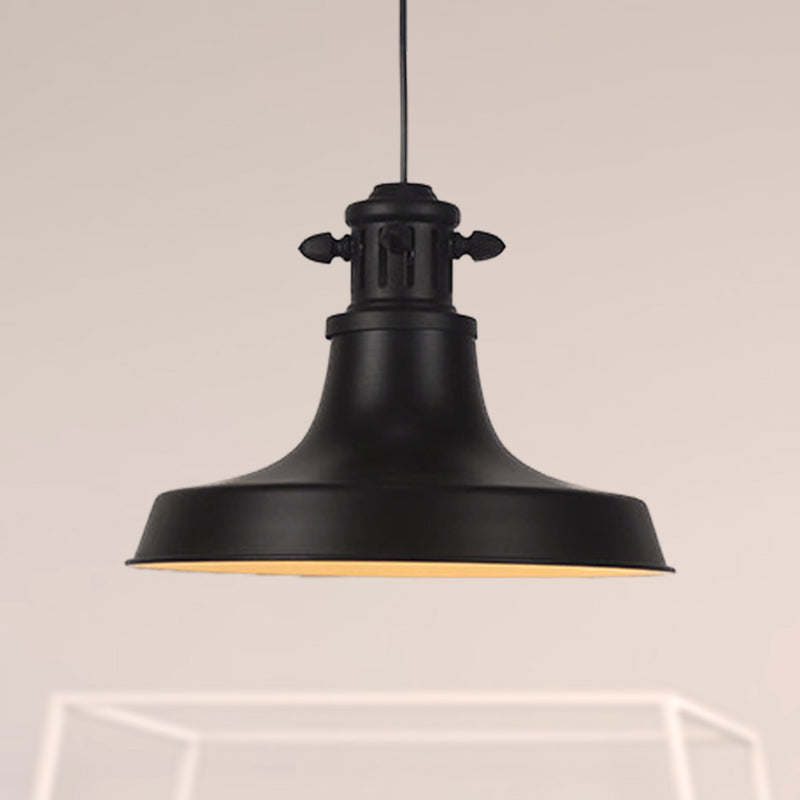Vintage Barn Shade Hanging Lamp - Black Metal Pendant Light For Restaurants