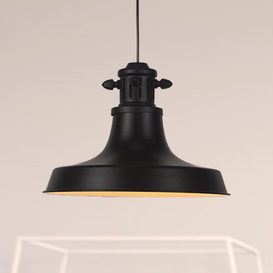 Vintage Barn Shade Hanging Lamp - Black Metal Pendant Light For Restaurants