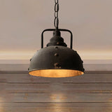 Rustic Style Antique Black Wrought Iron Hanging Pendant Light - 1 Dome Suspension