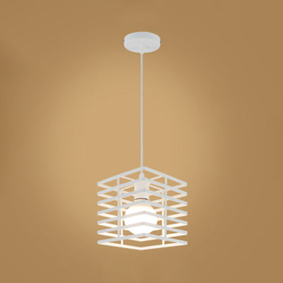 Metal Cage Pendant Light Retro Style Black/White Hanging Lamp For Restaurant Ceiling White
