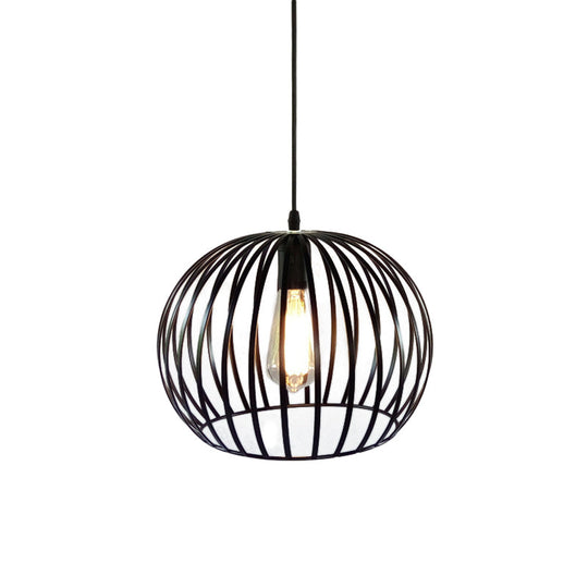 Industrial Metal Pendant Light In Satin Black - 12’/14’ Wide Globe Cage 1 Bulb Perfect For