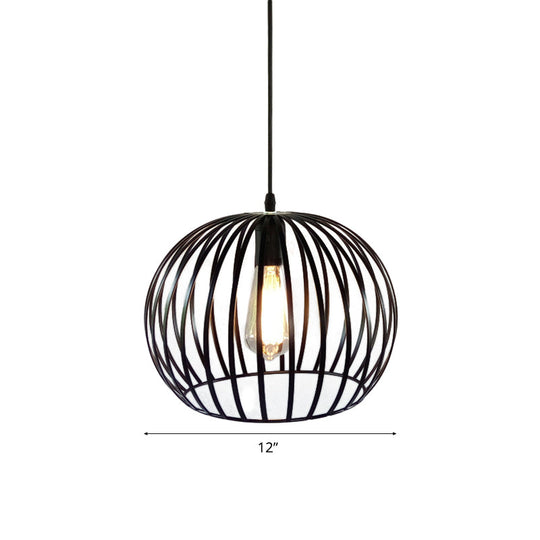 Industrial Metal Pendant Light In Satin Black - 12’/14’ Wide Globe Cage 1 Bulb Perfect For