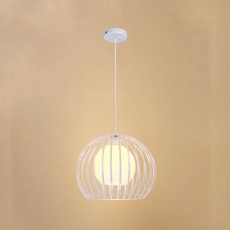 Industrial Style Black/White Metallic Global Cage Hanging Light For Living Room White