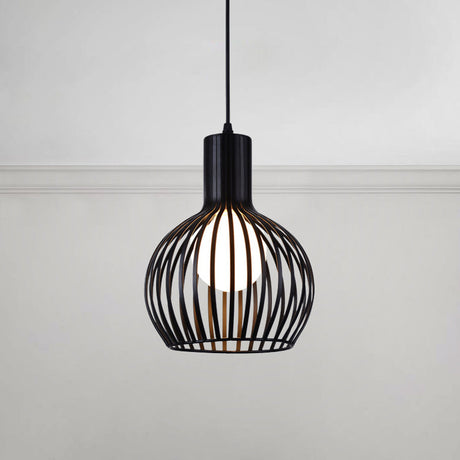 Industrial Style Metal Hanging Lamp For Dining Room - Dome Caged Ceiling Light In White/Beige 1 Bulb