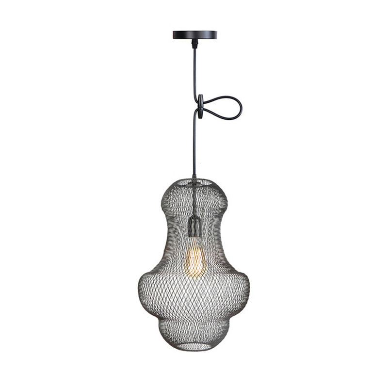 Industrial Black Mesh Cage Pendant Light - Modern Metal Hanging Lamp For Dining Room / C