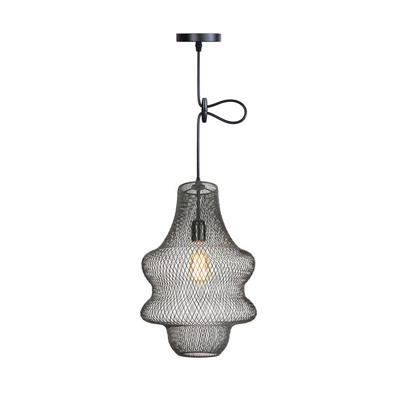 Industrial Black Mesh Cage Pendant Light - Modern Metal Hanging Lamp For Dining Room / D