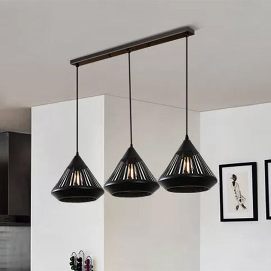 Modern Black Conical Pendant Light With 3 Suspension Lights For Dining Room