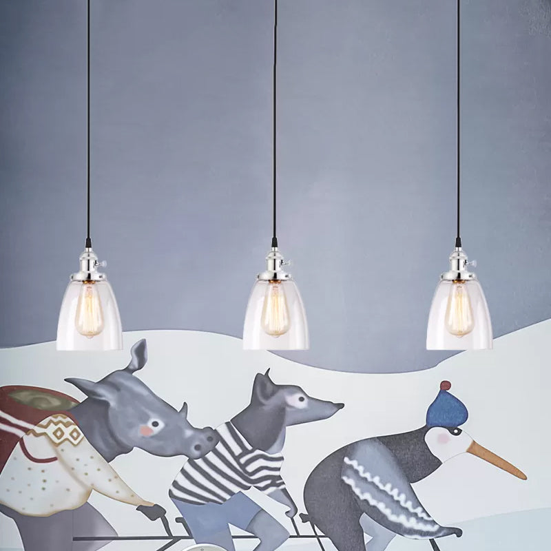 Conical Clear Glass Pendant Light Set - 3 Lights Industrial Style Chrome Finish