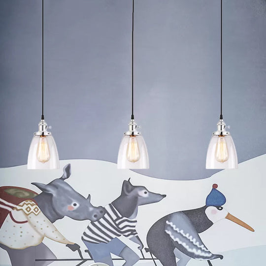 Conical Clear Glass Pendant Light Set - 3 Lights Industrial Style Chrome Finish