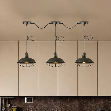 Industrial Style Barn Metallic Hanging Light With 3/5 Lights Black Finish And Wire Cage - Perfect