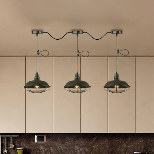 Industrial Style Barn Metallic Hanging Light With 3/5 Lights Black Finish And Wire Cage - Perfect