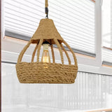 Rustic Brown Rope Dome Pendant Light For Country Balcony Suspension