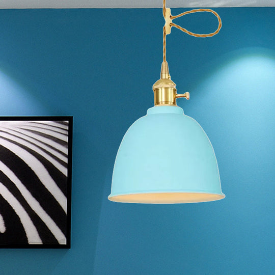 Industrial Style Hanging Ceiling Light: Adjustable Cord Domed Design 1 Light Black/Gray/White Metal