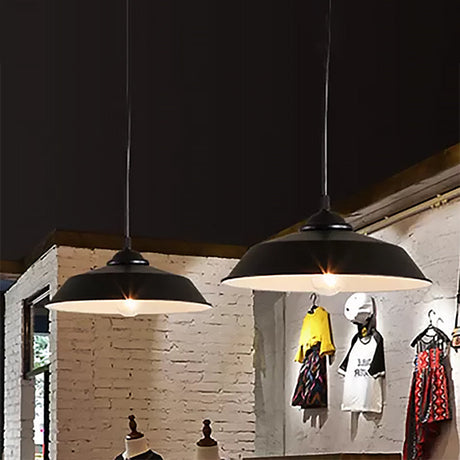 Metallic Black Ceiling Lamp Barn Shade - Retro Industrial Pendant Light For Restaurants (10/14 Wide)
