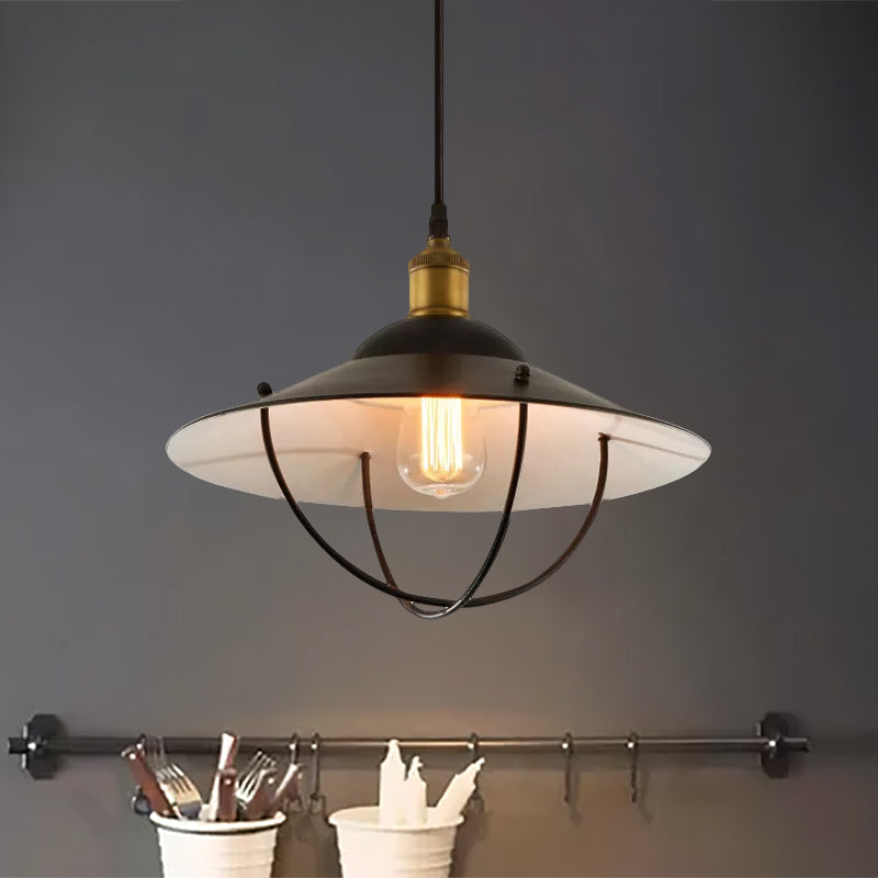 Metal Pendant Light Fixture: Saucer Shade 1 Black Finish