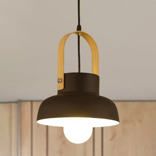 Retro Barn Pendant Lamp - 1-Light Metal Hanging Ceiling Light With Leather Strap In White/Grey/Black