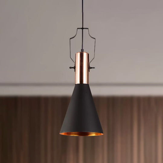1-Bulb Pendant Light: Adjustable Metallic Hanging Ceiling Light In Black With Cone/Urn/Flared Shade