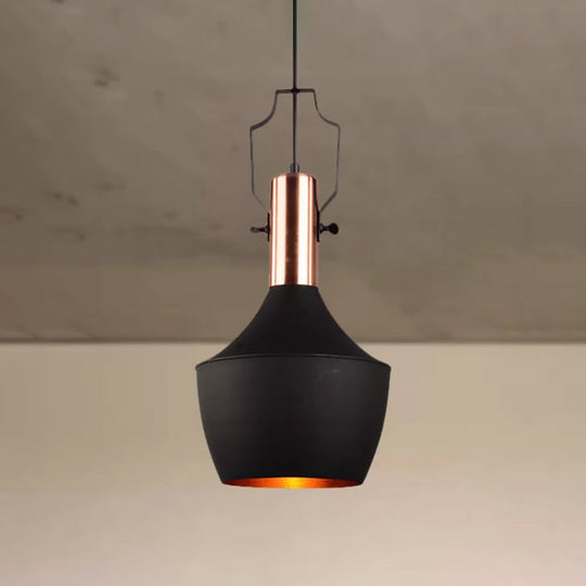 1-Bulb Pendant Light: Adjustable Metallic Hanging Ceiling Light In Black With Cone/Urn/Flared Shade