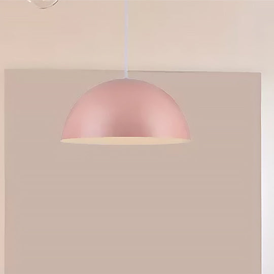 Nordic Style 1-Light Aluminum Bowl Pendant In Pink/Yellow For Living Room