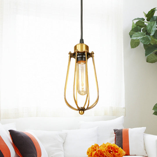 Vintage Retro Metallic Brass Wire Guard Ceiling Pendant Light - 1 Hanging Fixture For Living Room