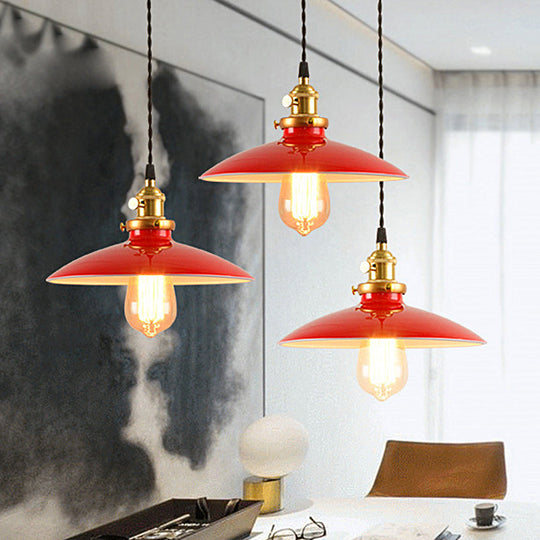 Industrial Style Bowl Pendant Lamp 10’/12.5’ Wide - 1 Light Metal Hanging In Black/White/Red