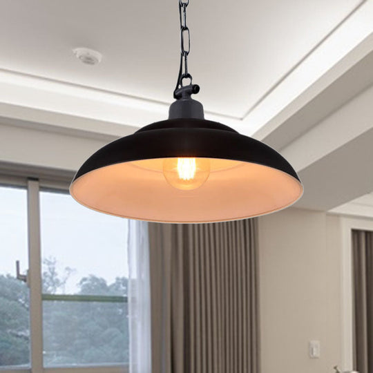Vintage Style Metallic Hanging Lamp With Chain - Black/Green Bowl Indoor Pendant Light