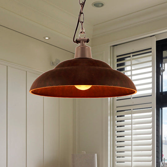 Vintage Style Metallic Hanging Lamp With Chain - Black/Green Bowl Indoor Pendant Light