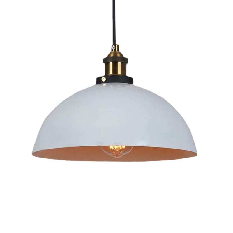 Antique Style Metallic Domed Pendant Light For Restaurant - Black/White 12’/16’ Dia White / 12’