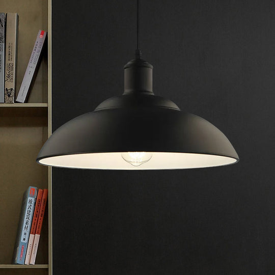 Retro Metal Hanging Lamp With Bowl Shade - Black Finish Ceiling Light For Living Room